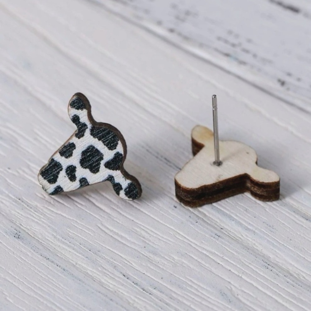 Wood Cow Print Earrings